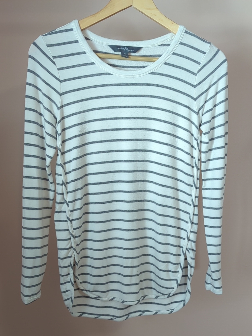 White with Gray Striped Long Sleeve Tee